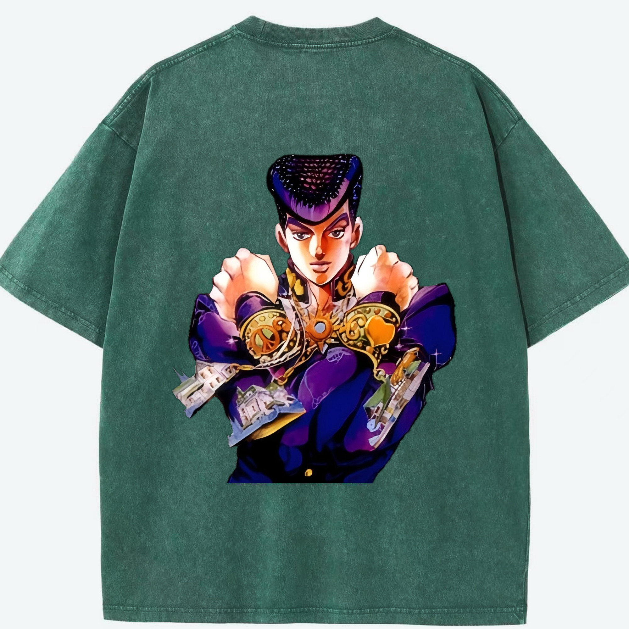 （画像用） ジョジョの奇妙な冒険 ひがしかた じょうすけ JoJo's Bizarre Adventure Higashikata Josuke 綿100% ヴィンテージ風 半袖Tシャツ（背面プリント）